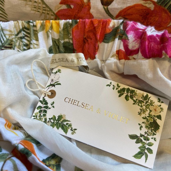 Chelsea & Violet Tropical Floral Print Tiered Midi Dress Linen Blend Tie Back - Picture 10 of 12